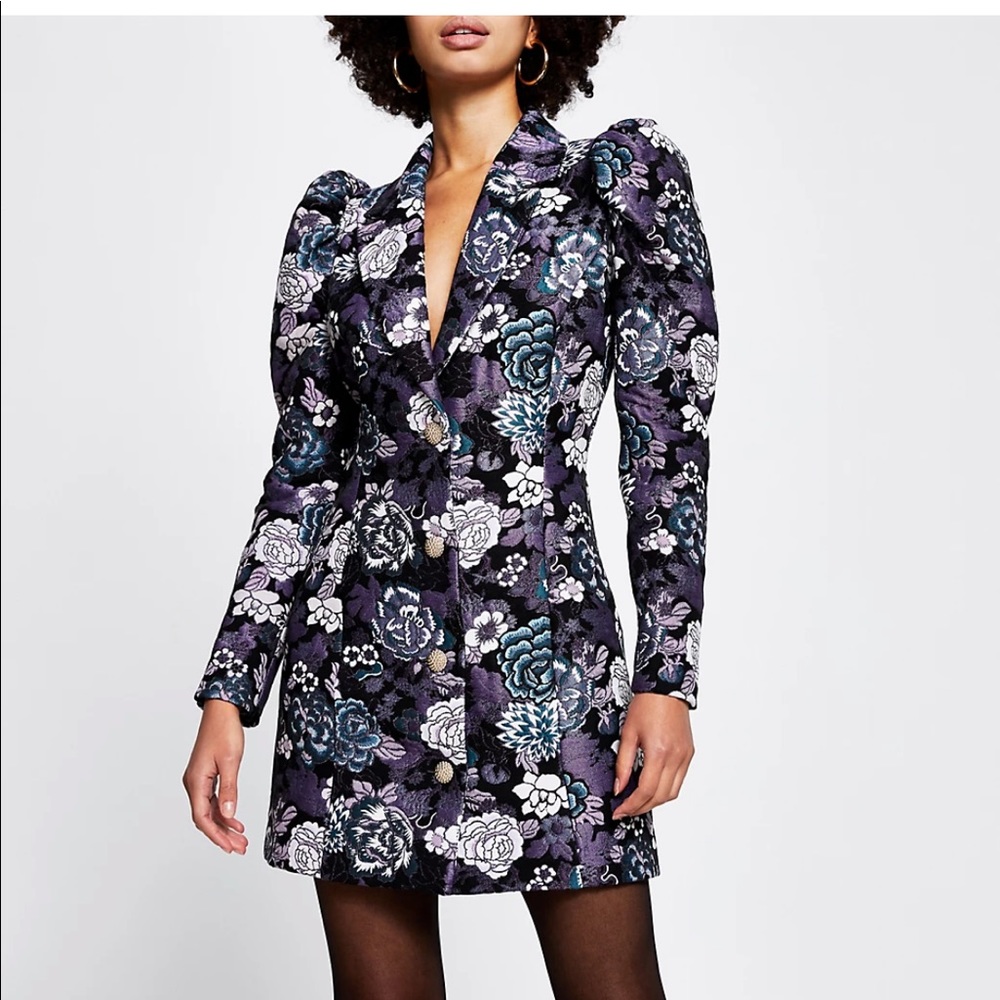 River Island Purple Floral Jacquard Blazer Dress